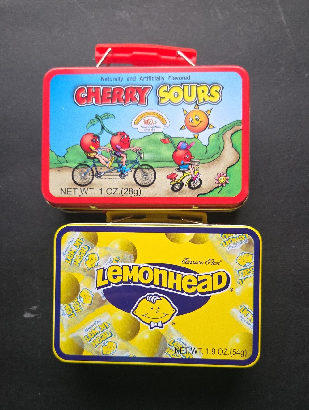 Lemon Bright Yellow Tin with Blue and Purple Accents - Lemon Kids Candy Tin